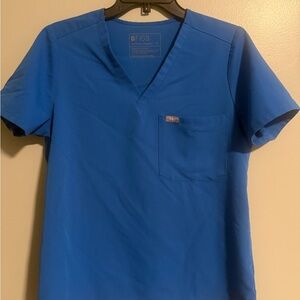 Figs Technical Collection women's Royal Blue Short Sleeve V neck Scrub Top Med